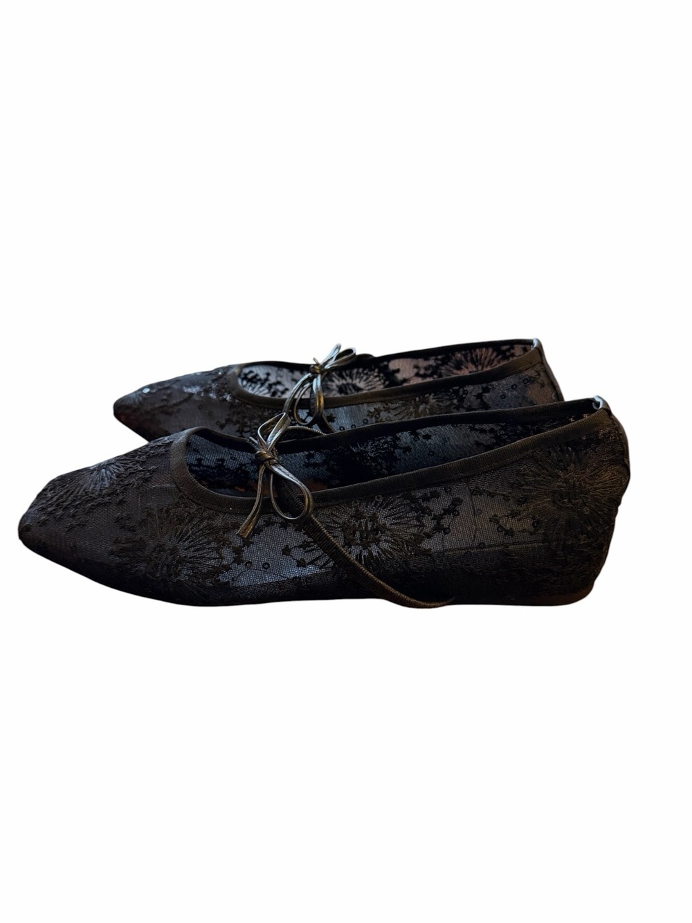 Women's Black Lace Mary Jane Flats - Picture 3 of 7